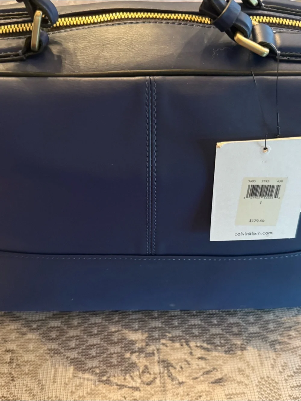 Calvin Klein Cobalt Blue Leather Top-Handle Satchel with Gold Hardware